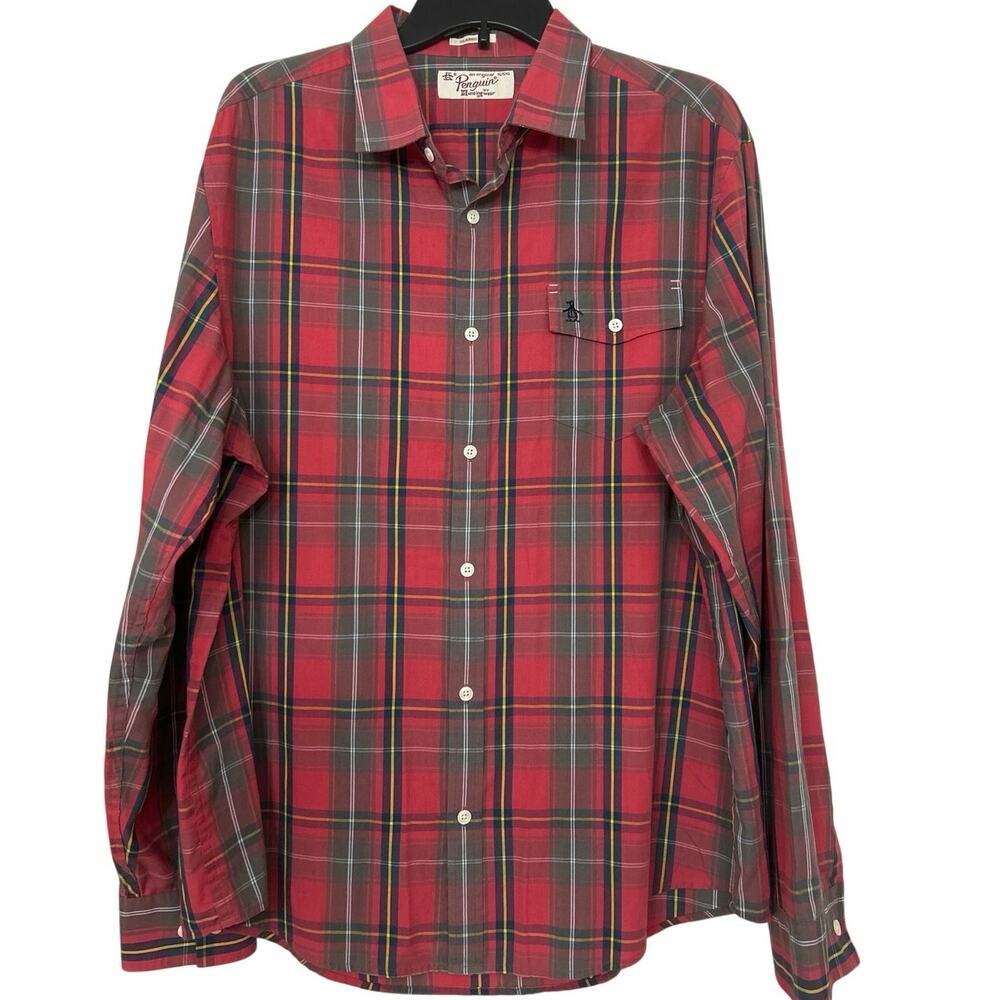 Original Penguin Munsingwear Classic Fit Red Plaid Button Down Shirt Men’s XL